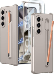 DIGITAL STAR Thin Case with Pen Holder and Pen Compatible with Samsung Galaxy Z Fold 5 Front Glass Cover Hard PC Protective, Black with Red Pen