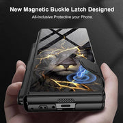 DIGITAL STAR Hybrid Premium Case Compatible with Samsung Galaxy Z Fold 6 Case with S-Pen Holder Case Flip Colorful Plating Glass Leather All-Inclusive Cover for Samsung Galaxy Z Fold 6 (Lion Black)
