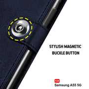 Digital star Flip Cover Back Case for Samsung Galaxy A55 5G | Genuine Leather Finish | Designer Button | Inbuilt Pockets & Stand