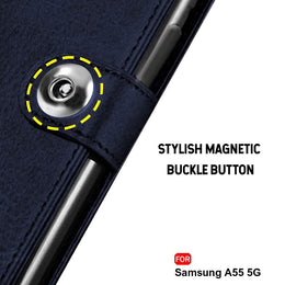 Digital star Flip Cover Back Case for Samsung Galaxy A55 5G | Genuine Leather Finish | Designer Button | Inbuilt Pockets & Stand