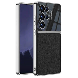 DIGITAL STAR for Samsung Galaxy S25 Ultra Black Leather and Glossy Camera Protection Body