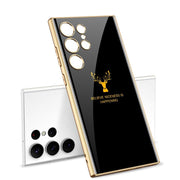 DIGITAL STAR Back Cover Samsung Galaxy S24 Ultra Glossy Black and Gold Deer Shockproof Phone Cover