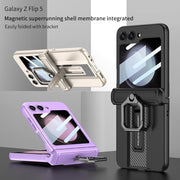 DIGITAL STAR Armor Automatic Recovery Magnetic Hinge Protection Cover Compatible with Samsung Galaxy Z Flip 5 Front Glass Cover Kickstand Shockproof Protective Case