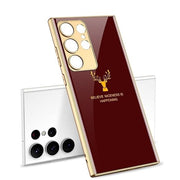 DIGITAL STAR Samsung Galaxy S23 Ultra Glossy Maroon and Gold Deer Shockproof Phone Cover (