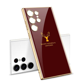 DIGITAL STAR Back Cover Samsung Galaxy S24 Ultra Glossy Black and Gold Deer Shockproof Phone Cover