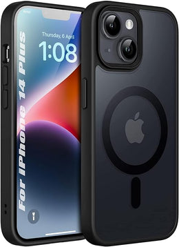 DIGITAL STAR Polycarbonate Matte Back Cover Case Compatible with Mag-Safe Designed for iPhone 14 Plus | Ultra Hybrid Camera Bump Protection (Black)