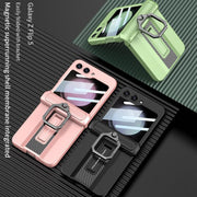 DIGITAL STAR Armor Automatic Recovery Magnetic Hinge Protection Cover Compatible with Samsung Galaxy Z Flip 5 Front Glass Cover Kickstand Shockproof Protective Case
