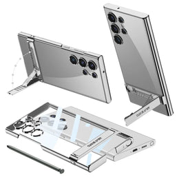 DIGITAL STAR  Back Cover for Samsung Galaxy S24 Ultra Electroplated Edge to Edge Transparent Case with Kickstand