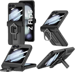 DIGITAL STAR Armor Automatic Recovery Magnetic Hinge Protection Cover Compatible with Samsung Galaxy Z Flip 5 Front Glass Cover Kickstand Shockproof Protective Case