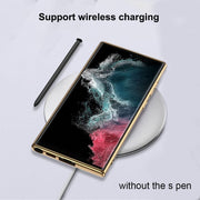 DIGITAL STAR Samsung Galaxy S23 Ultra Glossy Maroon and Gold Deer Shockproof Phone Cover (