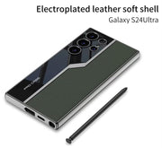 DIGITAL STAR Samsung Galaxy S24 Ultra GKK Electroplated Lens Pro Case Half Leather Half Glass with Camera Protection