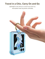 DIGITAL STAR Z Flip 5 Case with Ring Stand | Galaxy Z Flip 5 Clear Airbag Case with High-Transparency Soft Film Protective Cover for Samsung Galaxy Z Flip 5