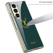 DIGITAL STAR Samsung Galaxy Z Fold 6 Luxury Gold Plating Deer Glass Case with Font Glass