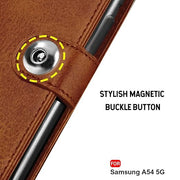 DIGITAL STAR Genuine Leather Finish Flip Back Cover Case for Samsung Galaxy A54 5G