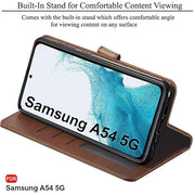 DIGITAL STAR Genuine Leather Finish Flip Back Cover Case for Samsung Galaxy A54 5G