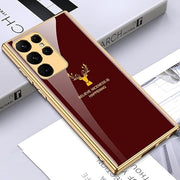 DIGITAL STAR Samsung Galaxy S23 Ultra Glossy Maroon and Gold Deer Shockproof Phone Cover (