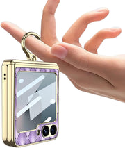 DIGITAL STAR Luxury Leather Case for Samsung Galaxy Z Flip6 | Stylish Lightweight Cover with Finger Ring Holder & Built-in Screen Protector | Shockproof Full Body Flip6 Leather Case