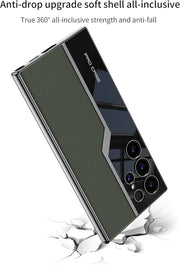DIGITAL STAR Samsung Galaxy S24 Ultra GKK Electroplated Lens Pro Case Half Leather Half Glass with Camera Protection