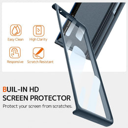 DIGITAL STAR  Ultra Hybrid Premium Leather Case for Samsung Galaxy Z Fold 6 Case with (Slide Camera Cover) Protection & (Screen Protector),Shockproof for Galaxy Z Fold 6 Phone Case