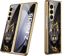 DIGITAL STAR Back Cover for Samsung Galaxy Z Fold 5 Glossy Black and Gold Lion Shockproof Mobile Cover