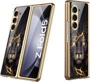 DIGITAL STAR Back Cover for Samsung Galaxy Z Fold 5 Glossy Black and Gold Lion Shockproof Mobile Cover