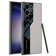 DIGITAL STAR Samsung Galaxy S24 Ultra GKK Electroplated Lens Pro Case Half Leather Half Glass with Camera Protection