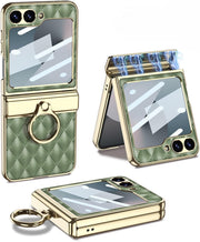 DIGITAL STAR Luxury Leather Case for Samsung Galaxy Z Flip6 | Stylish Lightweight Cover with Finger Ring Holder & Built-in Screen Protector | Shockproof Full Body Flip6 Leather Case