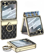 DIGITAL STAR Luxury Leather Case for Samsung Galaxy Z Flip6 | Stylish Lightweight Cover with Finger Ring Holder & Built-in Screen Protector | Shockproof Full Body Flip6 Leather Case