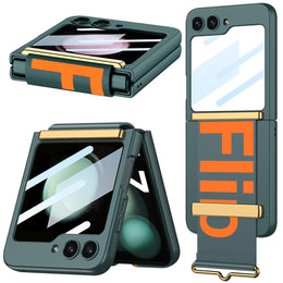 DIGITAL STAR Compatible Hand Strap Case for Samsung Galaxy Z Flip 5 Wristband Case with Camera Screen Protector,  Shockproof PU Leather Cover Protective Flip Phone Case for Samsung Flip 5 5g Case