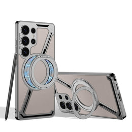 DIGITAL STAR Leather Case Compatible with Samsung Galaxy S25 Ultra Kickstand Electroplated Silicone Borders Matte Glossy Pattern Camera Protection Cover