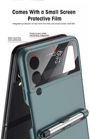 DIGITAL STAR  Z Flip 3 Case with Capacitance Pen for Samsung Galaxy Z Flip 3 5G Case with Pen Slot and Glass Protection