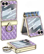 DIGITAL STAR Luxury Leather Case for Samsung Galaxy Z Flip6 | Stylish Lightweight Cover with Finger Ring Holder & Built-in Screen Protector | Shockproof Full Body Flip6 Leather Case