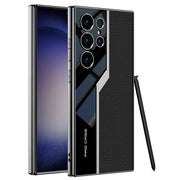 DIGITAL STAR Samsung Galaxy S24 Ultra GKK Electroplated Lens Pro Case Half Leather Half Glass with Camera Protection