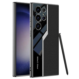 DIGITAL STAR Samsung Galaxy S24 Ultra GKK Electroplated Lens Pro Case Half Leather Half Glass with Camera Protection