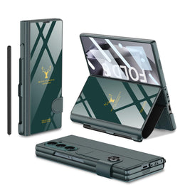 DIGITAL STAR  Ultra Hybrid Premium Case Compatible with Samsung Galaxy Z Fold 6 Case with S-Pen Holder Case Flip Colorful Plating Glass Leather All-Inclusive Cover for Samsung Galaxy Z Fold 6