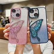 Silicone Designed For iPhone 15 Plus Cover With Glitter Cute Butterfly Electroplating Design Back Cover Case