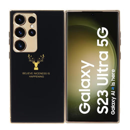 DIGITAL STAR Samsung Galaxy S23 Ultra Glossy Maroon and Gold Deer Shockproof Phone Cover (