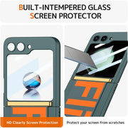 DIGITAL STAR Compatible Hand Strap Case for Samsung Galaxy Z Flip 5 Wristband Case with Camera Screen Protector,  Shockproof PU Leather Cover Protective Flip Phone Case for Samsung Flip 5 5g Case