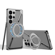 DIGITAL STAR Leather Case Compatible with Samsung Galaxy S25 Ultra Kickstand Electroplated Silicone Borders Matte Glossy Pattern Camera Protection Cover