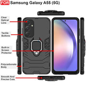 Digital star  Rugged Samsung Galaxy A55 (5G) Defender Case | Rotating Ring Holder & Kickstand in-Built | Military Grade Armor | Bumper Back Cover (Black)