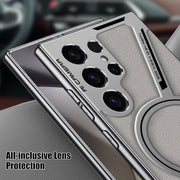 DIGITAL STAR Leather Case Compatible with Samsung Galaxy S25 Ultra Kickstand Electroplated Silicone Borders Matte Glossy Pattern Camera Protection Cover