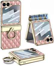 DIGITAL STAR Luxury Leather Case for Samsung Galaxy Z Flip6 | Stylish Lightweight Cover with Finger Ring Holder & Built-in Screen Protector | Shockproof Full Body Flip6 Leather Case