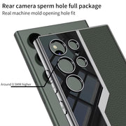 DIGITAL STAR Samsung Galaxy S24 Ultra GKK Electroplated Lens Pro Case Half Leather Half Glass with Camera Protection