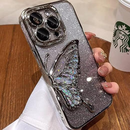 DIGITAL STAR iPhone Case with Luxury Glitter Cute Butterfly Plating Design Aesthetic Women Teen Girls Phone Cases Camera Protection Shockproof Cover