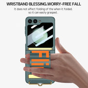 DIGITAL STAR Compatible Hand Strap Case for Samsung Galaxy Z Flip 5 Wristband Case with Camera Screen Protector,  Shockproof PU Leather Cover Protective Flip Phone Case for Samsung Flip 5 5g Case