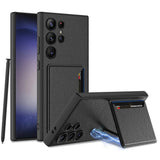 DIGITAL STAR Hybrid Premium Leather Case for Samsung Galaxy S24 Ultra   Back Case with Card Holder Kickstand, Slim Protective Case