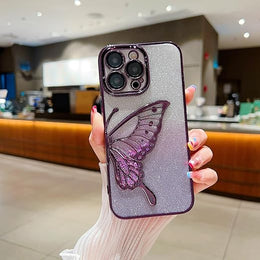 DIGITAL STAR iPhone 14 Pro Max Cover With Glitter Cute Butterfly Electroplating Design Back Cover Case