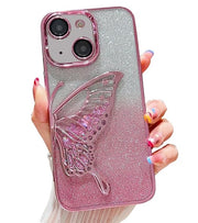 Silicone Designed For iPhone 15 Plus Cover With Glitter Cute Butterfly Electroplating Design Back Cover Case