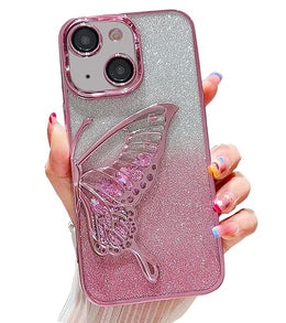 Silicone Designed For iPhone 15 Plus Cover With Glitter Cute Butterfly Electroplating Design Back Cover Case
