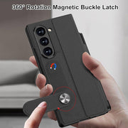 DIGITAL STAR Hybrid Premium Case Compatible with Samsung Galaxy Z Fold 6 Case with S-Pen Holder Case Flip Colorful Plating Glass Leather All-Inclusive Cover for Samsung Galaxy Z Fold 6 (Lion Black)